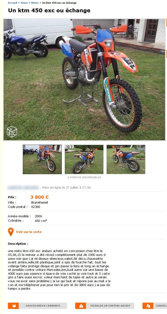 Un ktm 450 exc ou échange