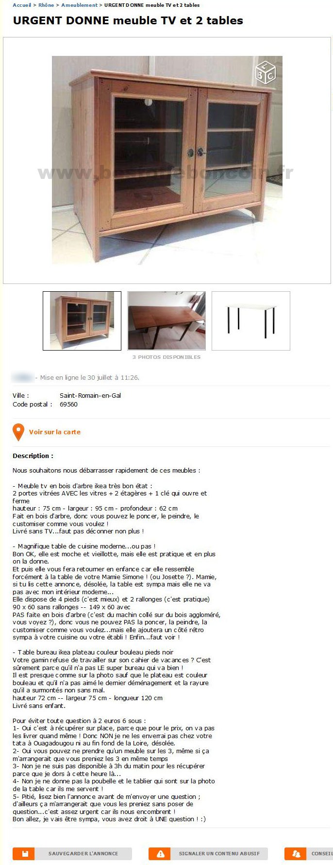 Urgent Donne Meuble TV et 2 Tables